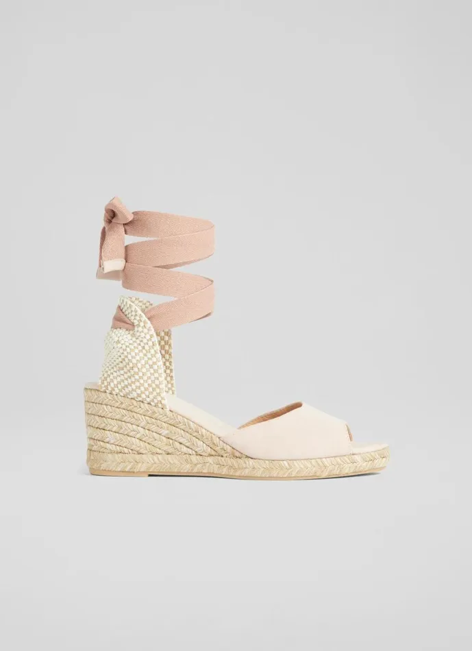 LKBennett Wedges Women Marianne Pink Suede Open Toe Espadrille Wedges