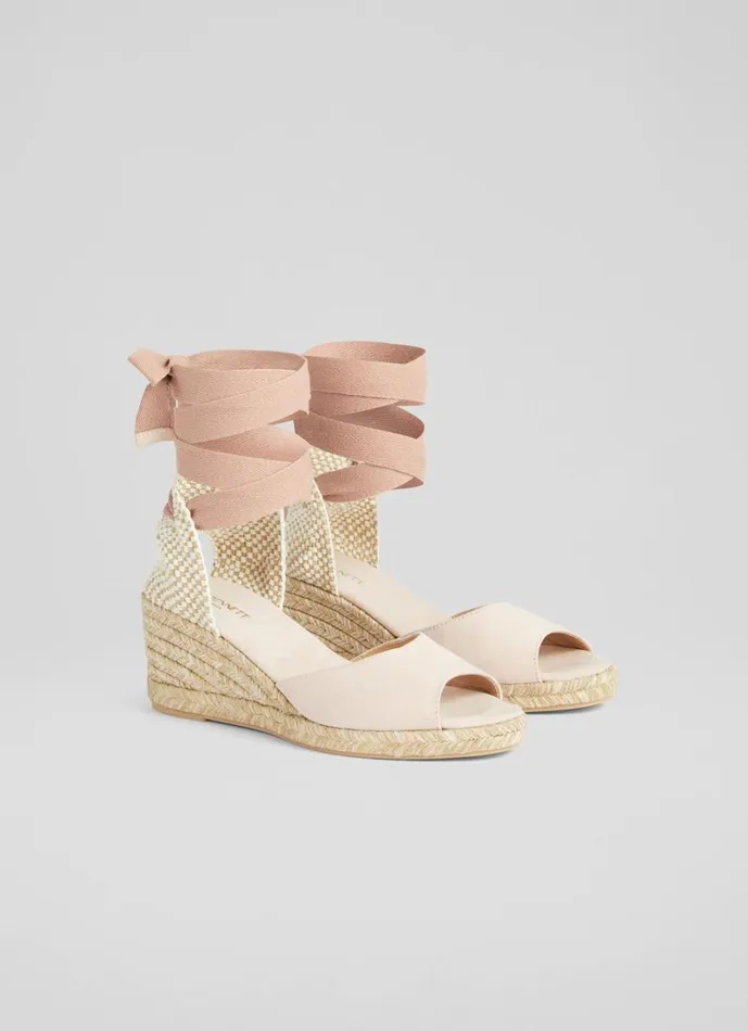 LKBennett Wedges Women Marianne Pink Suede Open Toe Espadrille Wedges LKBennett Wedges Women Marianne Pink Suede Open Toe Espadrille Wedges