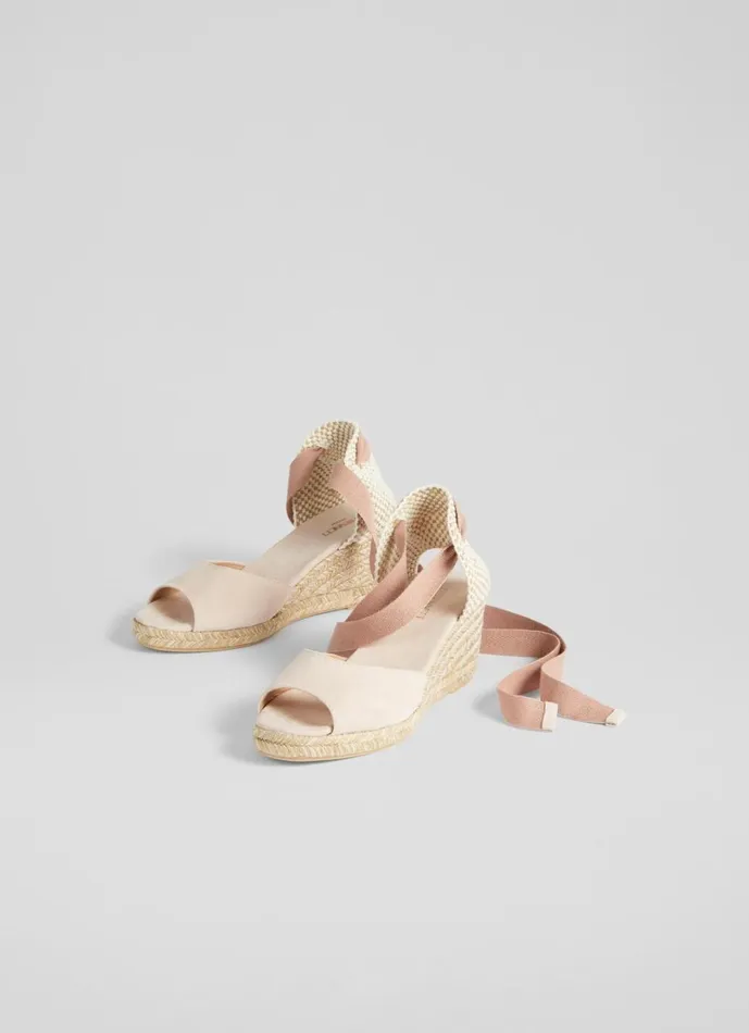 LKBennett Wedges Women Marianne Pink Suede Open Toe Espadrille Wedges LKBennett Wedges Women Marianne Pink Suede Open Toe Espadrille Wedges