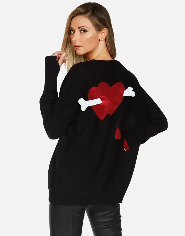 Ladona X Dripping Bone Hearts Black Women039s Lauren Moshi Sweaters and Knits
