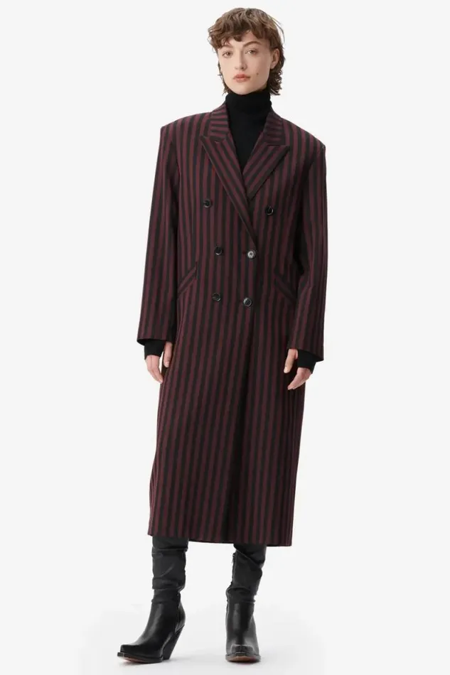 Lala Berlin Coats and Jackets Coat Odith Polyester Mix Stripe Fudge 8211 Women