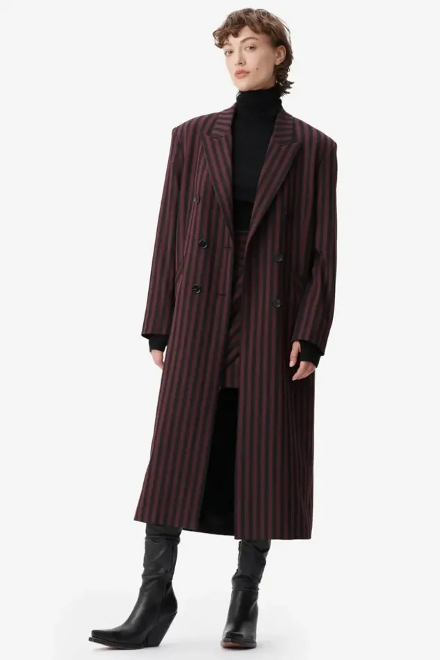 Lala Berlin Coats and Jackets Coat Odith Polyester Mix Stripe Fudge 8211 Women