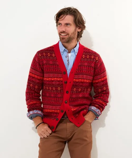 Layering Essentials Fairisle Knit Cardigan Red 8211 Joebrowns Apparel
