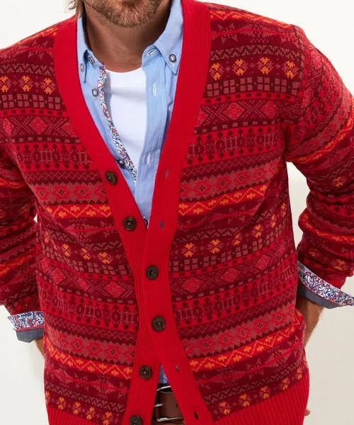 Layering Essentials Fairisle Knit Cardigan Red 8211 Joebrowns Apparel Layering Essentials Fairisle Knit Cardigan Red 8211 Joebrowns Apparel