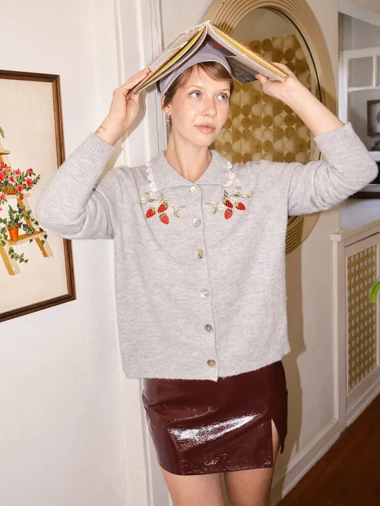 Lisa Says Gah Sweaters Women Callie Embroidered Cardigan Strawberry Vine