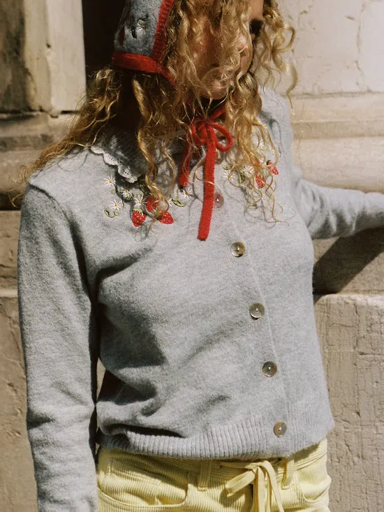 Lisa Says Gah Sweaters Women Callie Embroidered Cardigan Strawberry Vine