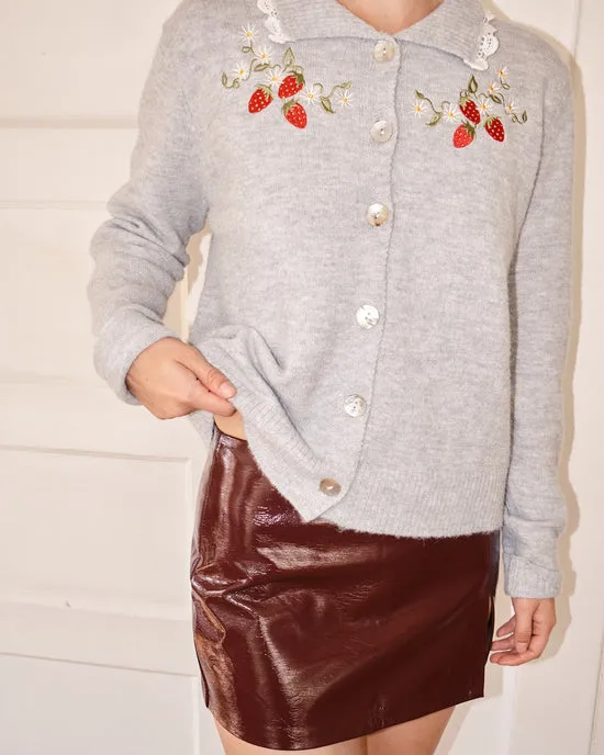 Lisa Says Gah Sweaters Women Callie Embroidered Cardigan Strawberry Vine