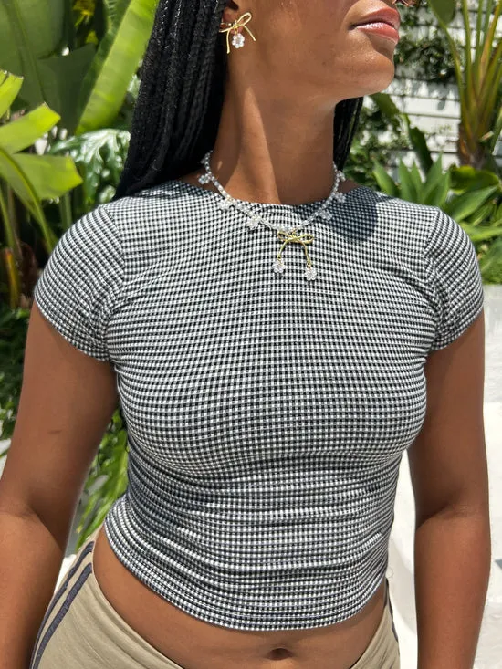 Lisa Says Gah Tops Women Rowan Tee Caviar Gingham