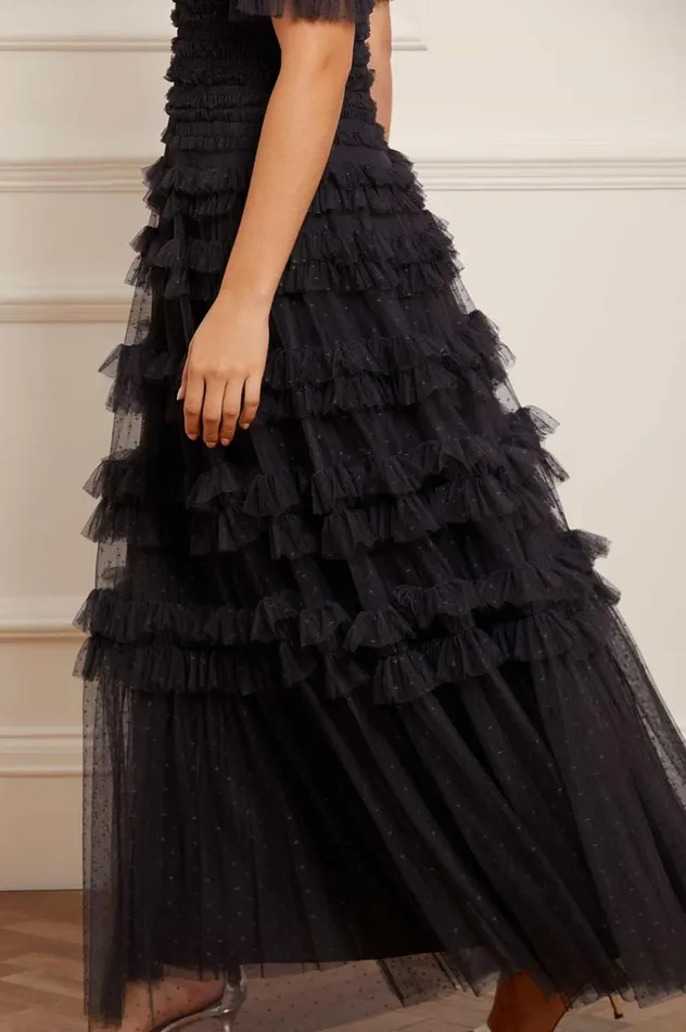 Lisette Ruffle Off Shoulder Gown Black Women Needle and Thread Dresses
