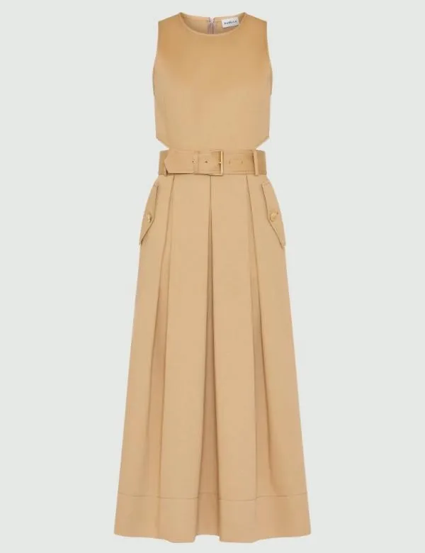 Marella Dresses Women Belted Midi Dress Sand