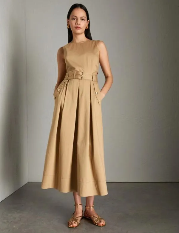 Marella Dresses Women Belted Midi Dress Sand