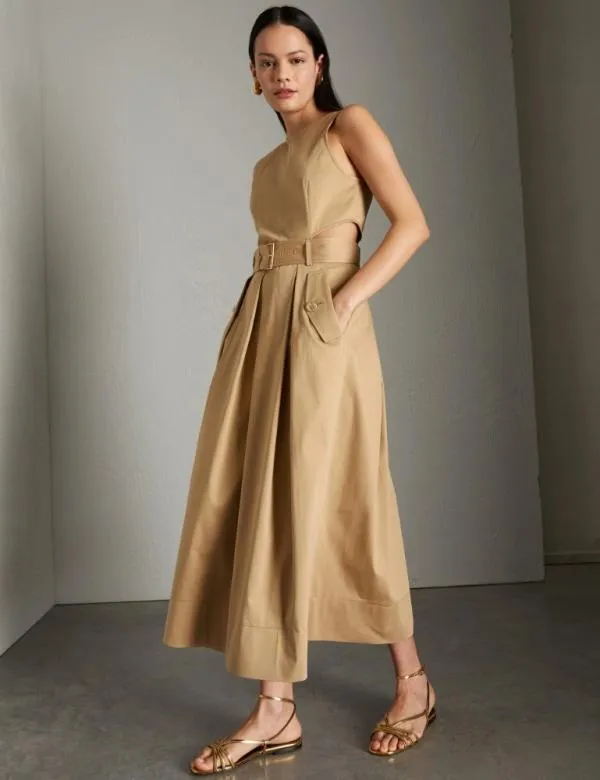 Marella Dresses Women Belted Midi Dress Sand