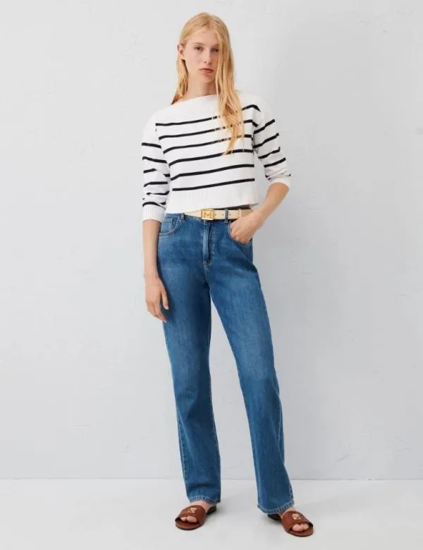 Marella Knitwear Women Boxy Sweater Blue And White
