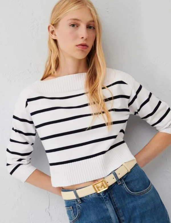 Marella Knitwear Women Boxy Sweater Blue And White
