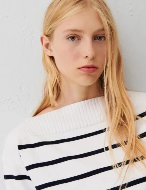 Marella Knitwear Women Boxy Sweater Blue And White