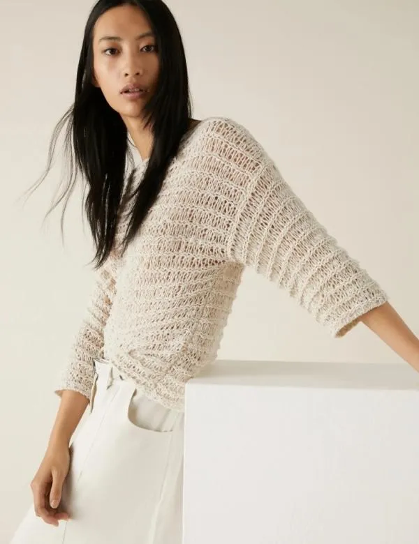 Marella Knitwear Women Cropped Sweater Wool White