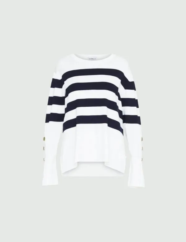 Marella Knitwear Women Slitdetail Sweater Blue And White