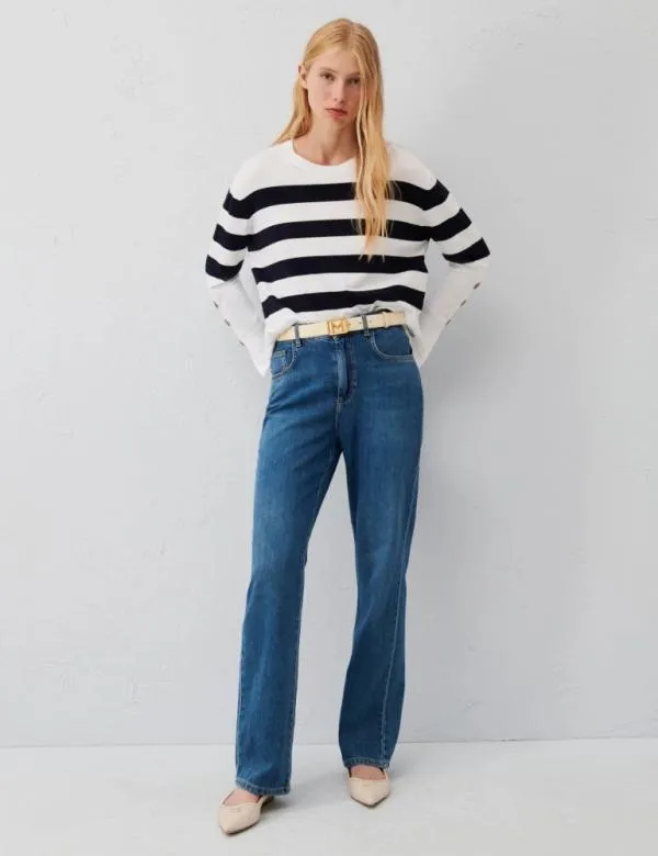 Marella Knitwear Women Slitdetail Sweater Blue And White