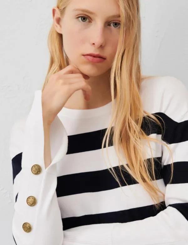 Marella Knitwear Women Slitdetail Sweater Blue And White