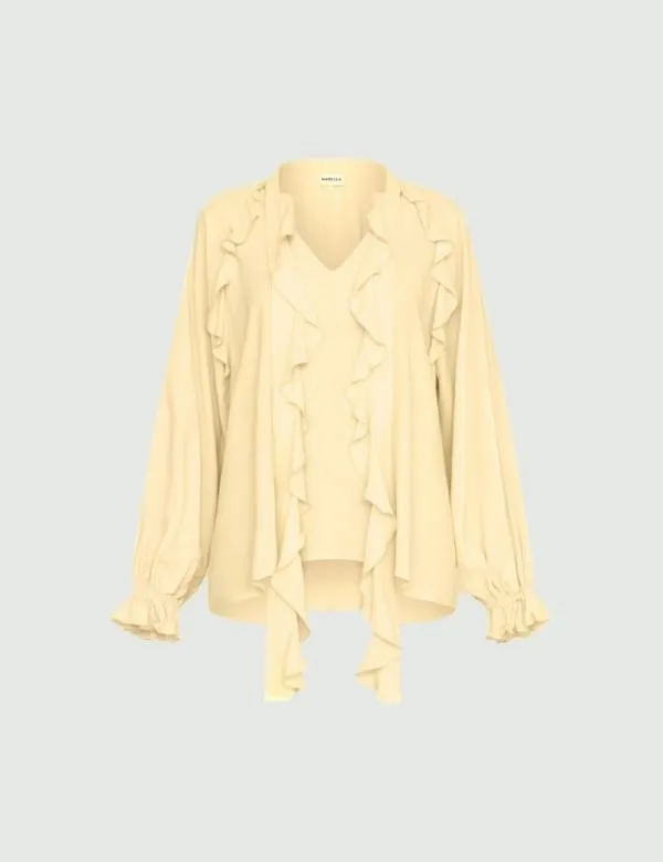 Marella Shirts Women Ruffle Blouse Light Yellow
