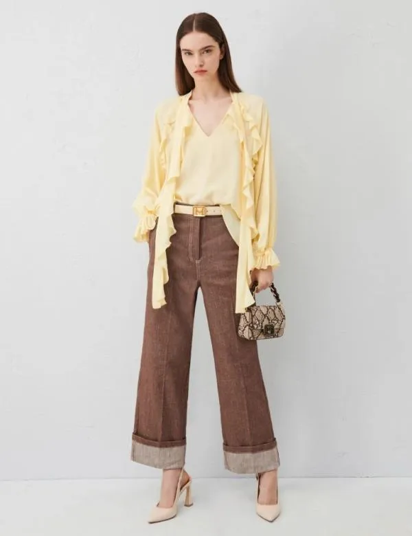 Marella Shirts Women Ruffle Blouse Light Yellow