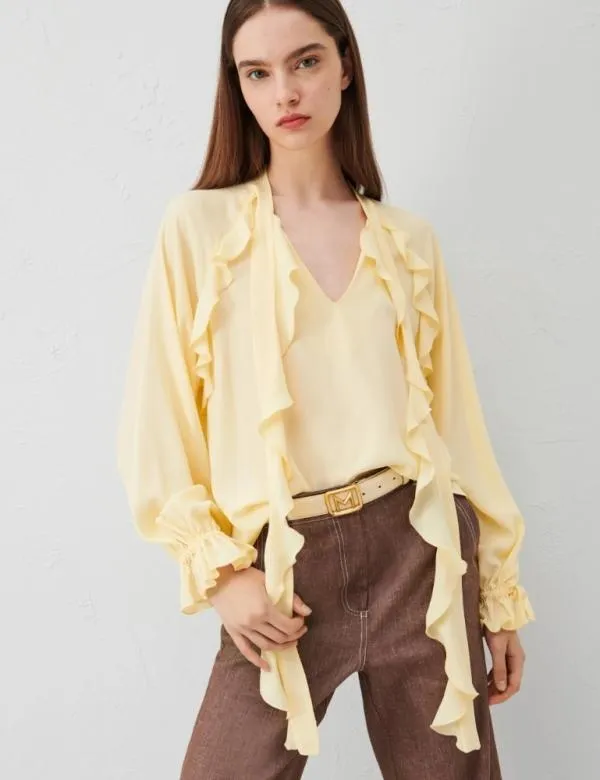 Marella Shirts Women Ruffle Blouse Light Yellow