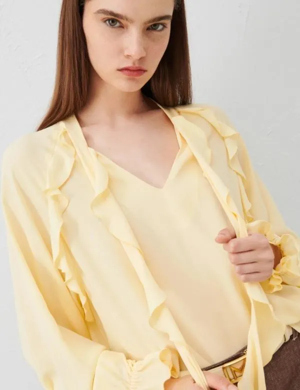 Marella Shirts Women Ruffle Blouse Light Yellow