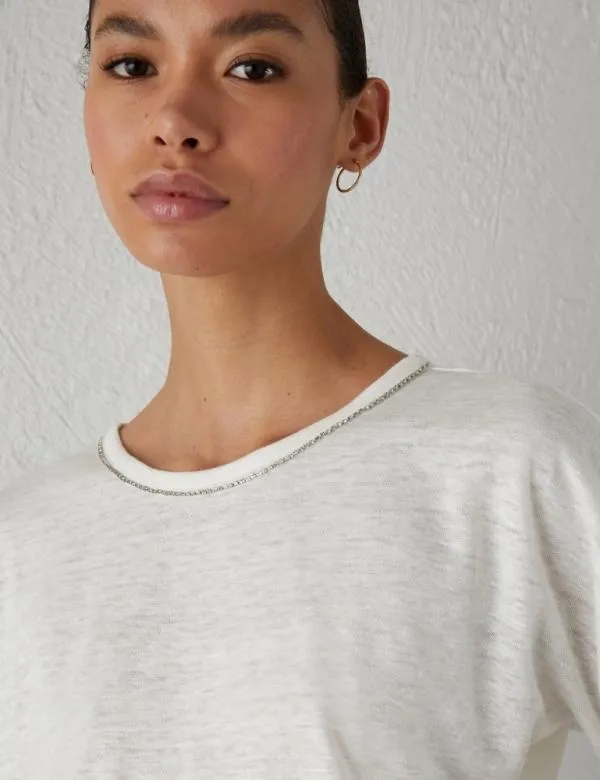 Marella Tops And TShirt Women Rhinestone Tshirt Wool White