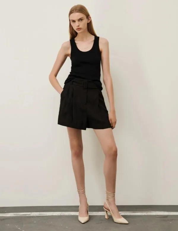 Marella Trousers Women Linen Shorts Black