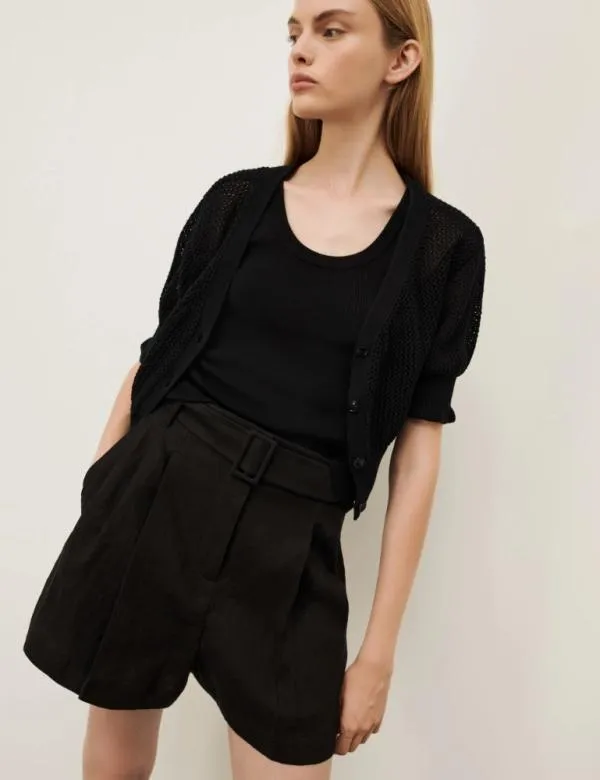 Marella Trousers Women Linen Shorts Black