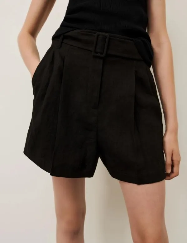 Marella Trousers Women Linen Shorts Black