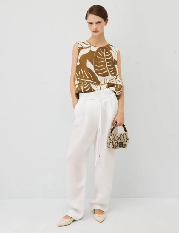 Marella Trousers Women Linen Trousers Optical White