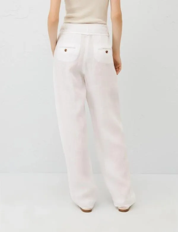 Marella Trousers Women Linen Trousers Optical White