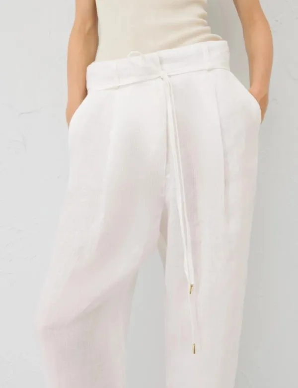 Marella Trousers Women Linen Trousers Optical White