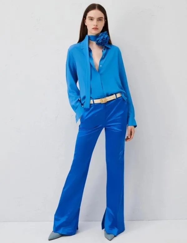 Marella Trousers Women Satin Trousers Deep Blue