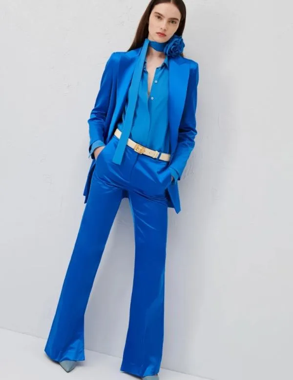 Marella Trousers Women Satin Trousers Deep Blue