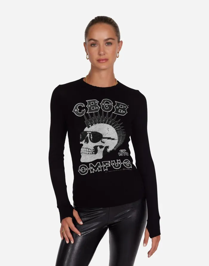McKinley Crystal CBGB Punk Skull Black Women039s Lauren Moshi Long Sleeve