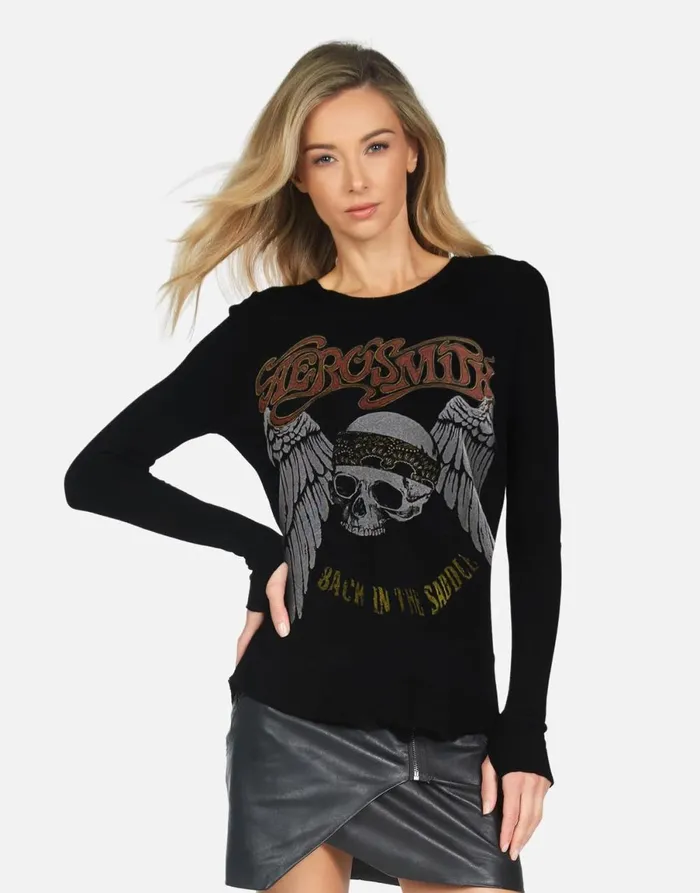 McKinley X Aerosmith Skull Black Women039s Lauren Moshi Long Sleeve