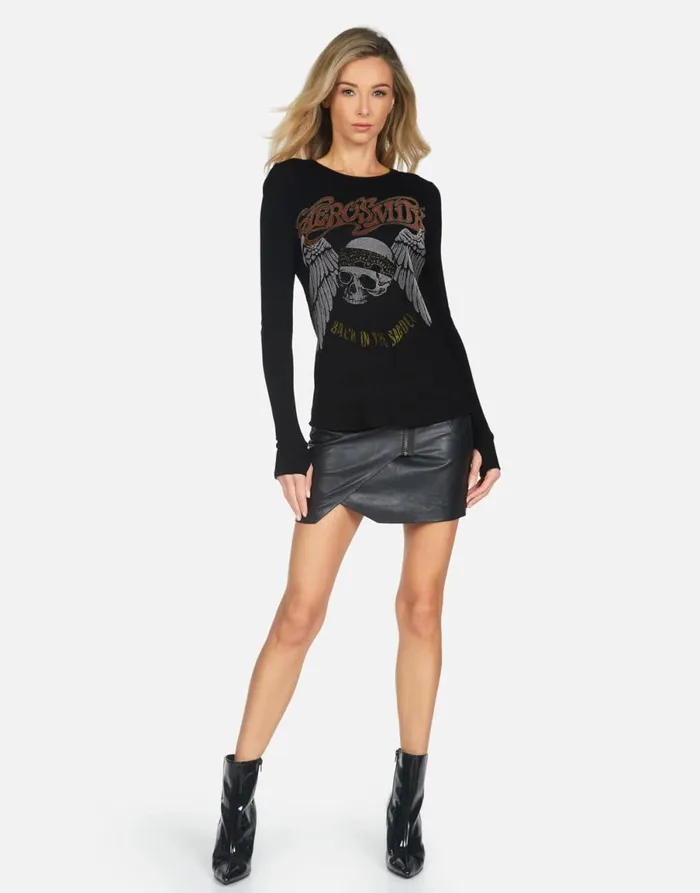 McKinley X Aerosmith Skull Black Women039s Lauren Moshi Long Sleeve