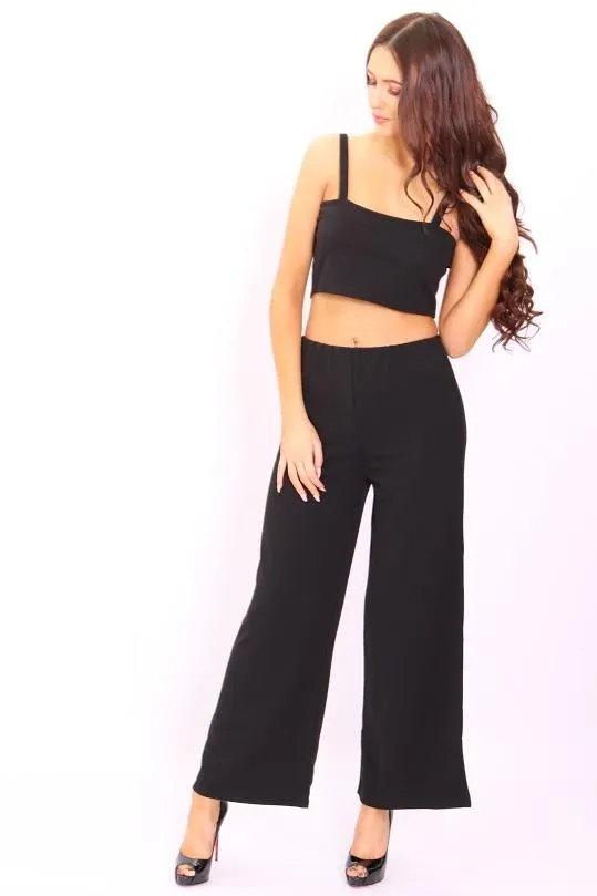 Meghan Black Crop Top Flared Trouser CoOrd Set Women Missfiga CoOrds