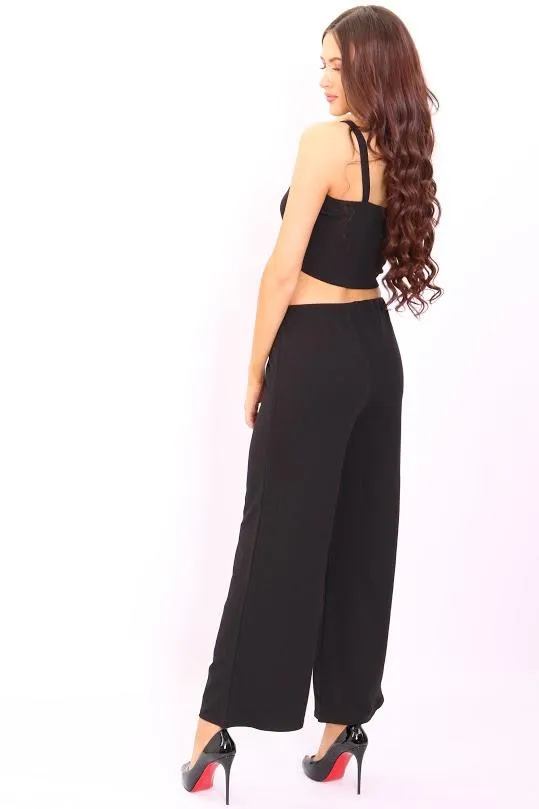 Meghan Black Crop Top Flared Trouser CoOrd Set Women Missfiga CoOrds