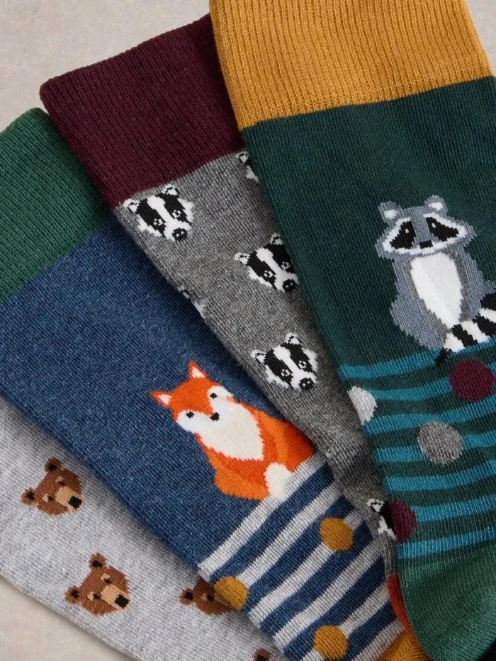 Men 4 Pack Woodland Animals Socks Green Multi White Stuff Loungewear Men 4 Pack Woodland Animals Socks Green Multi White Stuff Loungewear