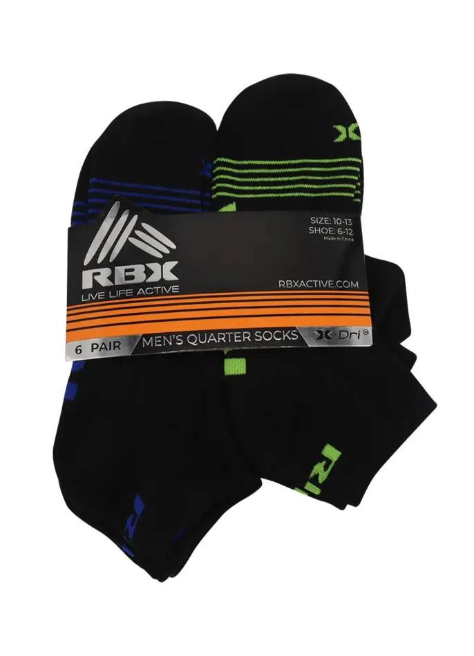 Men 6Pack Quarter Socks Black RBX Active Socks