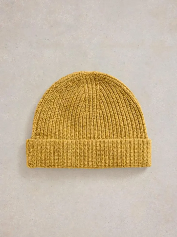 Men Albie Rib Knit Beanie Dark Chartreuse White Stuff Hats