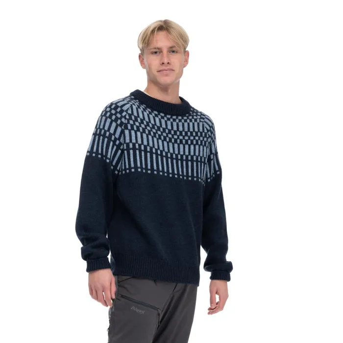 Men Bergans Of Norway Jumpers And Long Sleeves Nordmarka Merino Jumper Navy Blue Husky Blue