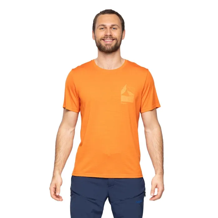 Men Bergans Of Norway TShirts Rabot Mount Wool Tee Alert Orange