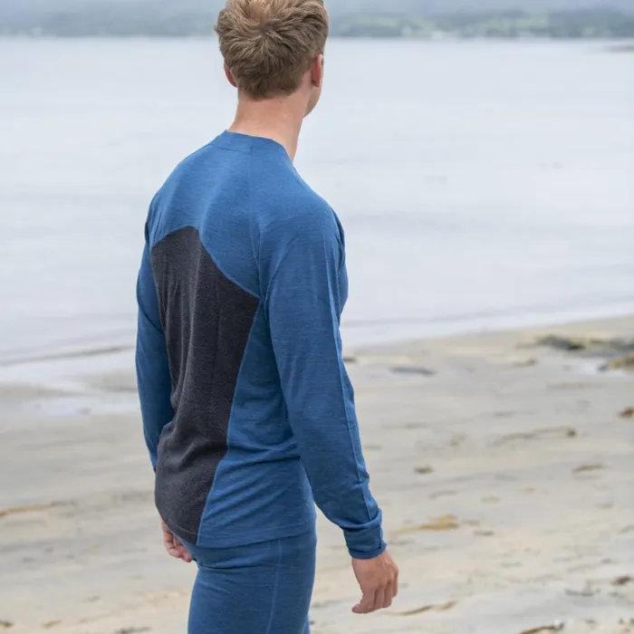 Men Bergans Of Norway Wool Longsleeved Shirts InnerPure Long Sleeve Orion Blue Solid Charcoal