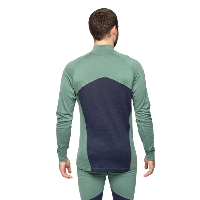 Men Bergans Of Norway Wool Longsleeved Shirts InnerPure Merino Half Zip Dark Jade Green Navy Blue