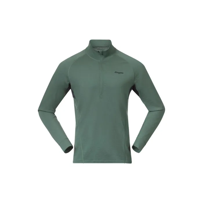 Men Bergans Of Norway Wool Longsleeved Shirts InnerPure Merino Half Zip Dark Jade Green Navy Blue