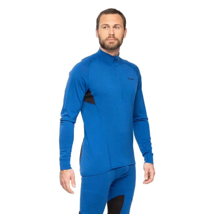 Men Bergans Of Norway Wool Longsleeved Shirts InnerPure Merino Half Zip Dusty Space Blue Black